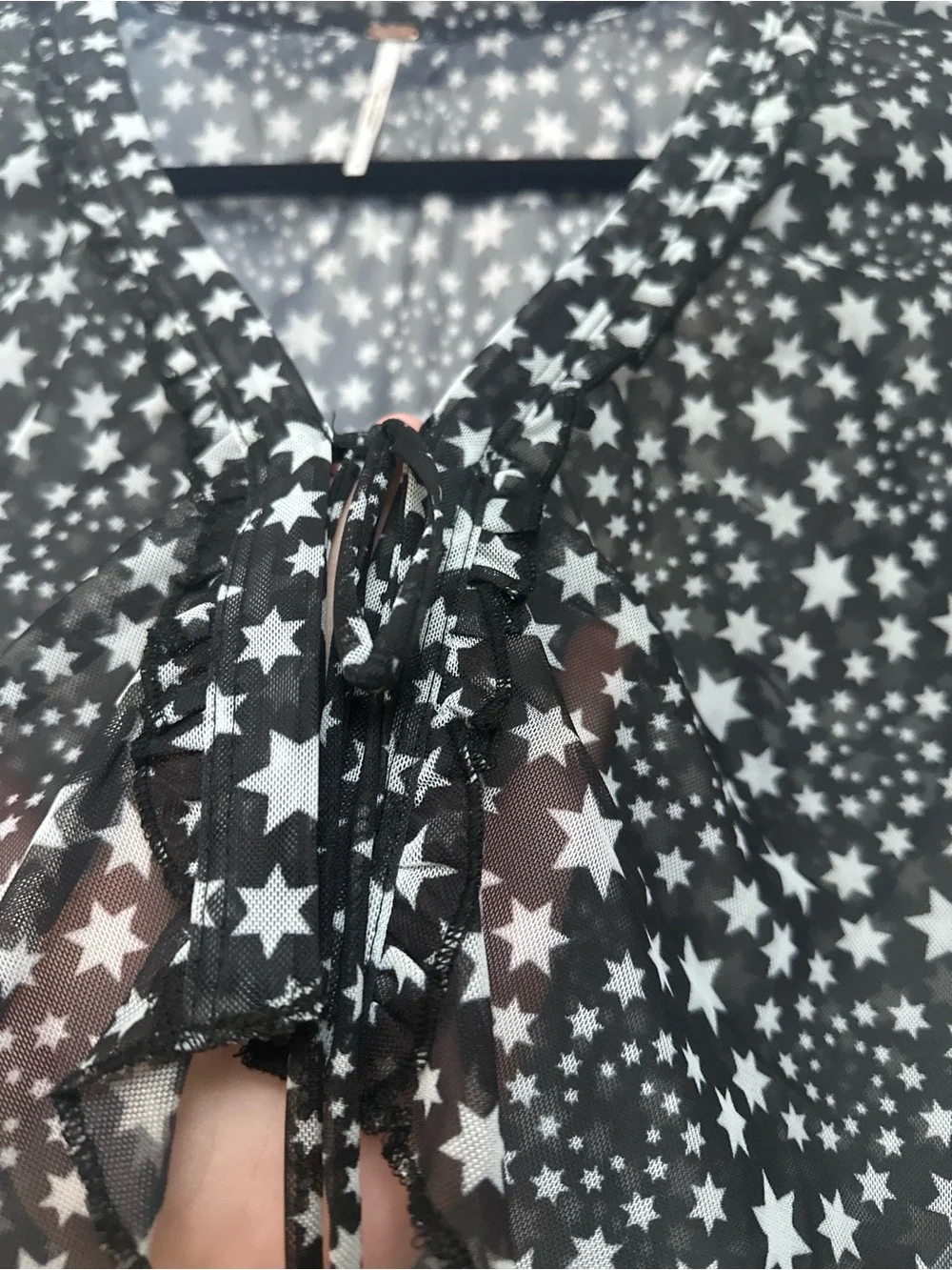 Free People Marne Top w/ Tie Front in Star Print Black/ White Sheer Crop Medium